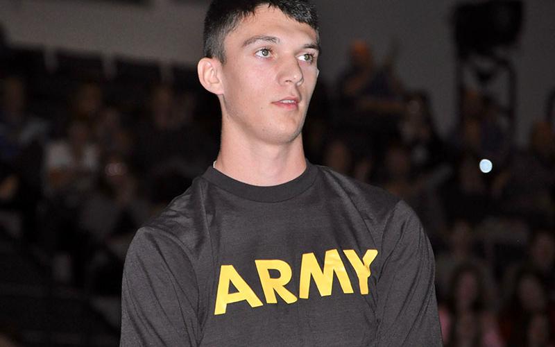 Fannin County High School student Tyler Connely was recognized for completing basic training last summer so that he can join the United States Army after graduation in May.