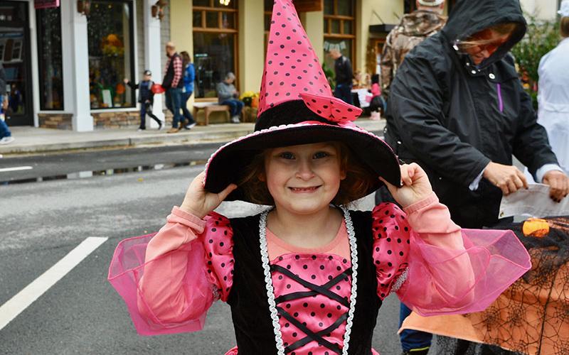 Little witch, Madeline Davis, trick-or-treated in downtown Blue Ridge Thursday, October 31.