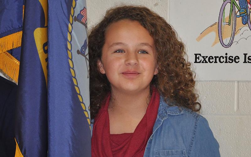 West Fannin Elementary School student Mailey Gibbs carried the flag of the United States Navy during the school’s veterans program.