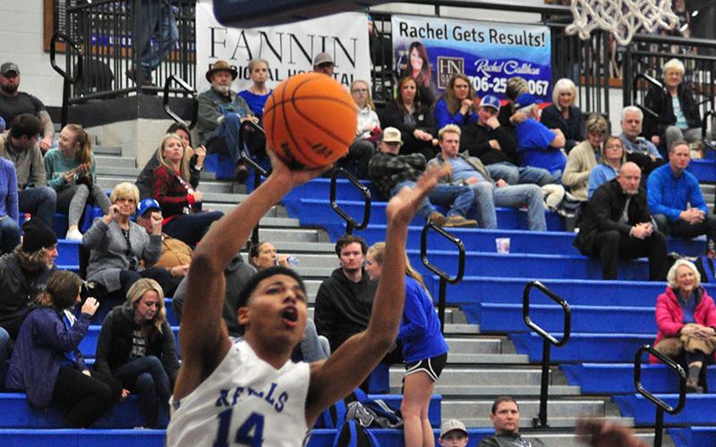 Fannin Rebel Jalen Ingram goes up for a two-point bucket during the Rebels game against East Hall Tuesday, December 17.