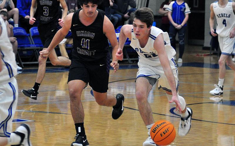 Jordan Bennett runs a fast break against Union County Saturday, December 7. Fannin County was able to hold off Union County to win the game 53-51.