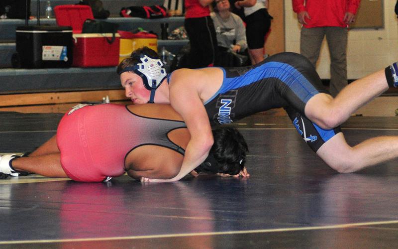 Fannin Rebel Colby Shaw works his oppenent in recent action for the Fannin County Rebels wrestling team.