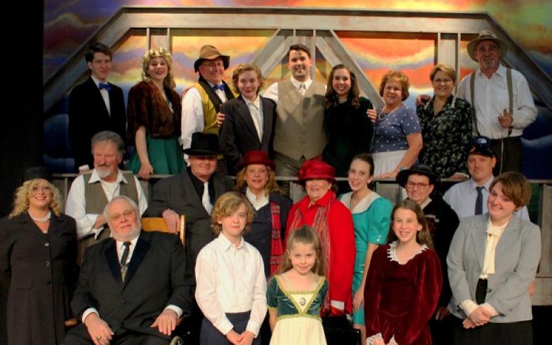 Cast members for “It’s a Wonderful Life” gather around for a photo. Shown in the front row, from left, are Alicia Scully, Harry Chambers, Jonathan Bewley, Hadassah Pasley, Jubilee Get and Sydney Giddens; middle, Bill Banzhaf, J.R. Ridge, Lynn Green, Toni Born, Tempest Giet, Susan Mills and Gary Collier; back, Xander Pasley, Ali Reynolds, James Pasley, Evan Kincaid, Logan Walker, Patience Giet, Renee Banzhaf, Candace Youngberg and Mike Dunham.