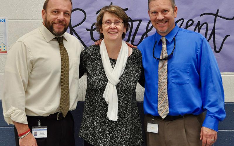 The Fannin County High School administrative team celebrated the retirement of one of their own during T.C. Dillard’s reception Thursday, December 12. Shown are, from left, Assistant Principal Scott Ramsey, Dillard and Principal Erik Cioffi.