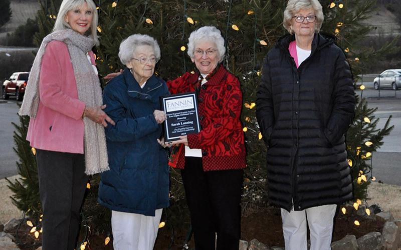 Fannin Regional Hospital auxiliary members, staff and friends traveled to the hospital for the annual lighting of the Love Lights tree Tuesday, December 3. Shown are, from left, Director of Volunteer Services Susan Kiker, former auxiliary president Sarah Lanning, current President Shirley Copeland and Gift Shop Chair Becky Guthrie. Lanning was honored for her work in procuring a permanent tree at the hospital.