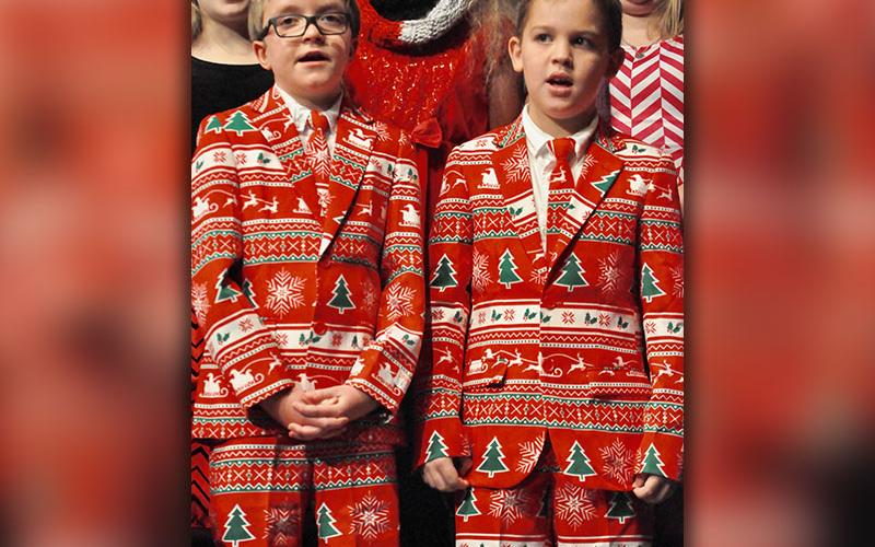 Ryan Wood, left, and Keats Miller wore matching Christmas suits for West Fannin Elementary School’s annual White Christmas program.