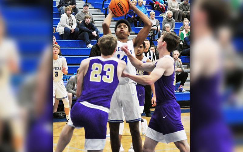Fannin Rebel Jalen Ingram goes up for a two-point basket in recent action for the Fannin County Rebels basketball team.