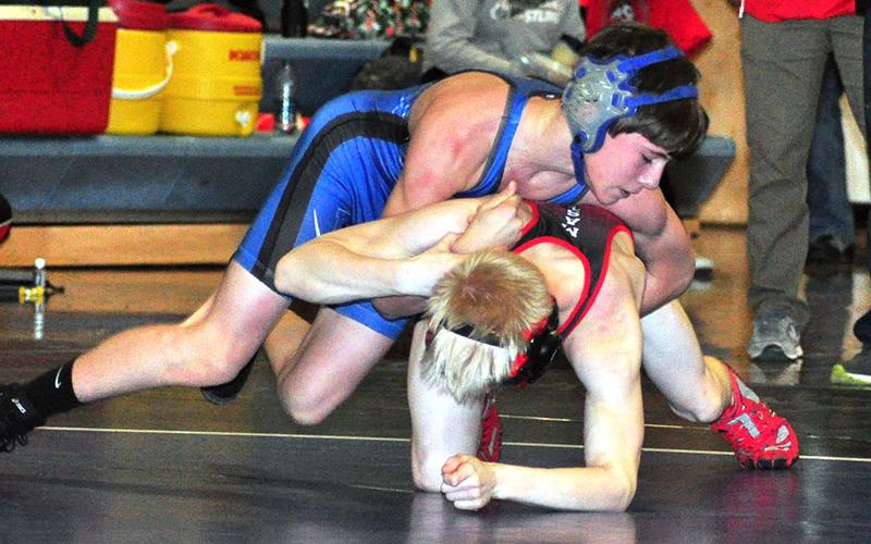 Fannin Rebel Thomas Golden works his opponent in recent action for the Fannin County Rebels wrestling team.