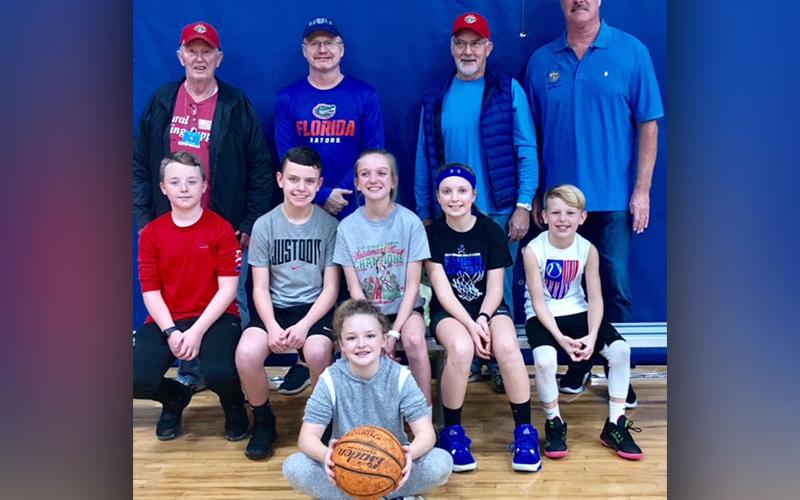 The Knights of Columbus recently held their annual state wide Free-Throw Championship. Local winners who will advance state finals on February 29, are, from left, front, Kloie Ballew;  middle, Hunter Holloway, Carder Lance, Peyton Grabowski, Alexis Hyatt and Bentlee Jackson; back, Knights of Columbus members Bob Soph, Kevin Fay, Don Wirtz and Jack Devine. Not pictured: Addelyn Barnes, Gino Sanabria and Hudson York.