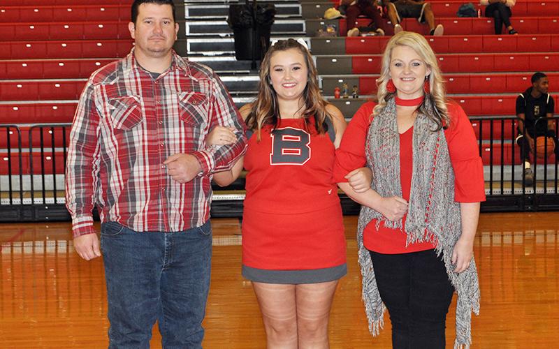 Copper Basin High School senior cheerleader Alexandria Hook was one of 11 seniors honored during senior night Tuesday, February 18. Hook was escorted by her parents Jason and Courtney Hook.