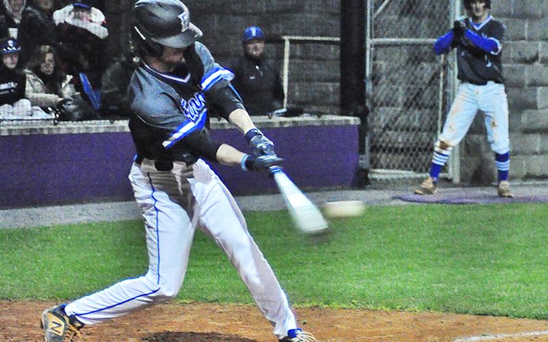Fannin Rebel Carson Beavers unloads on a pitch in recent action for the Fannin County Rebels baseball team.
