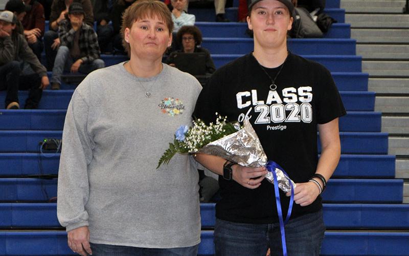 The Lady Rebels basketball manager Kourteney Kendall, right, was among the eight seniors honored during Fannin County’s last home basketball game of the season Friday, January 31. Kendall was escorted by her mother, Pamela Kendall.