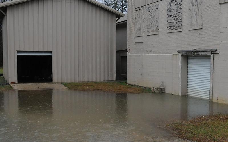This scene at the Whitepath FabTech property, recently purchased by Fannin County, caused concern among several residents when heavy rains caused water to rise into the building.