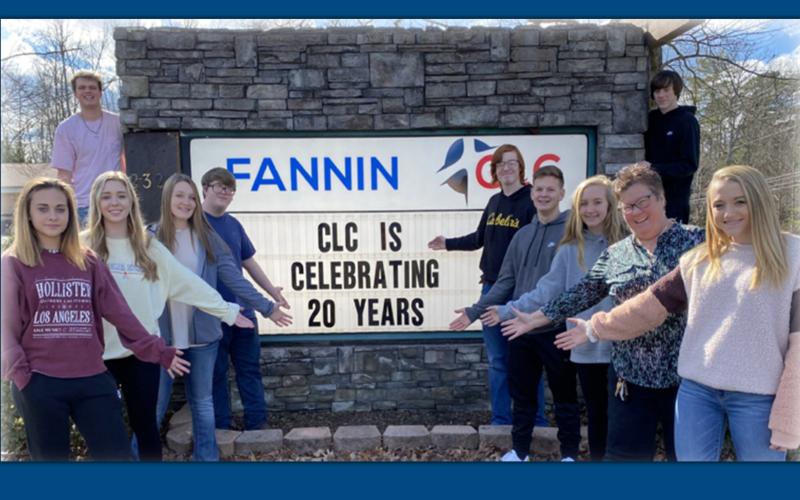 The Fannin Christian Learning Center is gearing up for its annual winter banquet fundraiser as they celebrate their 20th year of teaching the Bible to the youth of Fannin County. Shown front to back, on left, is Ansley Turner, Ella Richardson, Jaylin Ray, Gentry Clore, Blake Rogers; front to back, on right, is MacKenzie Johnson, Executive Director Tina Lee, Nicole Pittman, Jerritt Holloway, Joseph Annis and Nicolas Arp.