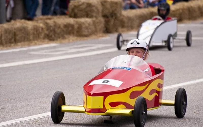 One Blue Ridge Soap Box Derby contestant zooms toward the finish line during last year’s derby. Now’s the time to think about building the cars for the upcoming race taking place April 25 at Fannin County Middle School.