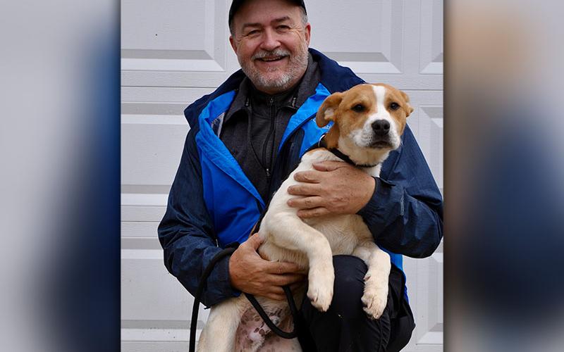 Fannin County Animal Control Manager John Drullinger holds this male mix who was picked up February 9 on River Street in Blue Ridge. He will be staying at Animal Control until reclaimed or adopted. He has a white and orange coat with cocoa bean eyes. View this sweet boy under Animal Control number 056-2020.