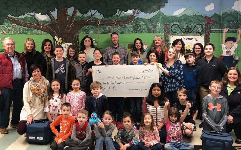 West Fannin Elementary School recently received $8,500 in grant funds from the Tennessee Valley Authority and Bicentennial Volunteers Incorporated for STEM projects. Shown with the TVA check are West Fannin students and staff.