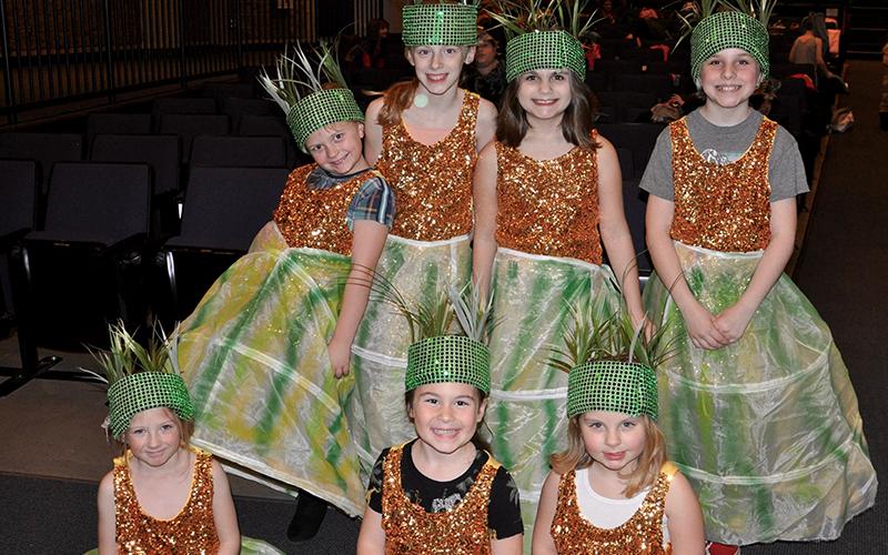 Blades of grass took a moment to smile for a picture during West Fannin Elementary School’s dress rehearsal for The Lion King. Smiling faces are, from left, front, Abbigail Gordon, Maeleigh Grace Earley and Ellee Gibbs; back, Willow Stiles, Lana Hicks, Kaylee Trotter and Ashlyn Jones.