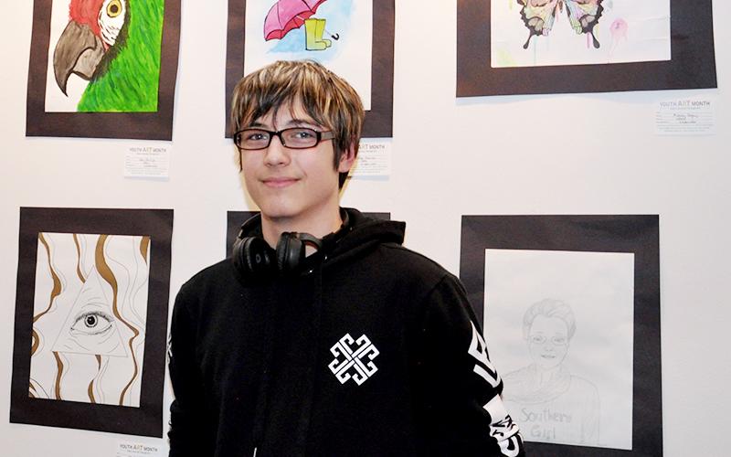 Ian Phillips, Copper Basin High School student, has artwork on display at The Art Center in Blue Ridge. His piece is at the top left. All art is on display until March 26.