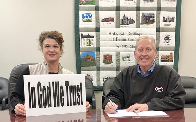 Fannin County Board of Commissioners Chairman Stan Helton signed a proclamation declaring April 19 through 25 as Crime Victims’ Rights Week in Fannin County with Appalachian Judicial Circuit District Attorney Alison B. Sosebee.
