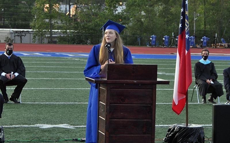 Fannin County Salutatorian Lexi McGill gives her Salutatory address during the Fannin County High School 2020 graduation Friday, May 22.