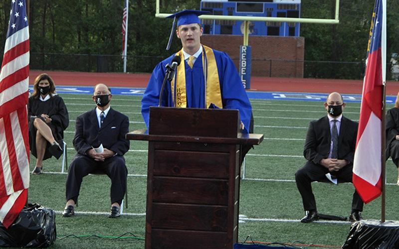 Fannin County graduate Matthew Shirah gives his Valedictory Address during Fannin County’s graduation Friday, May 22.