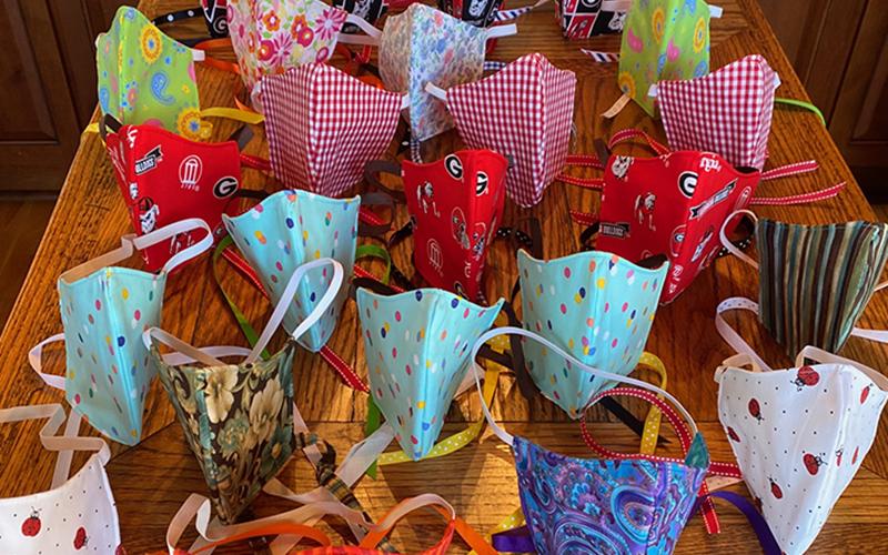 Mask created by Donna Moriarty, with the help of Robin Czyscon, are shown. These masks were donated to Blue Ridge Assisted Living residents.