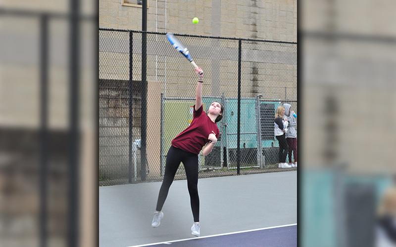 Fanny Lady Rebel Brook Patton serves the ball in the Fannin County’s match with Gilmer early this season.