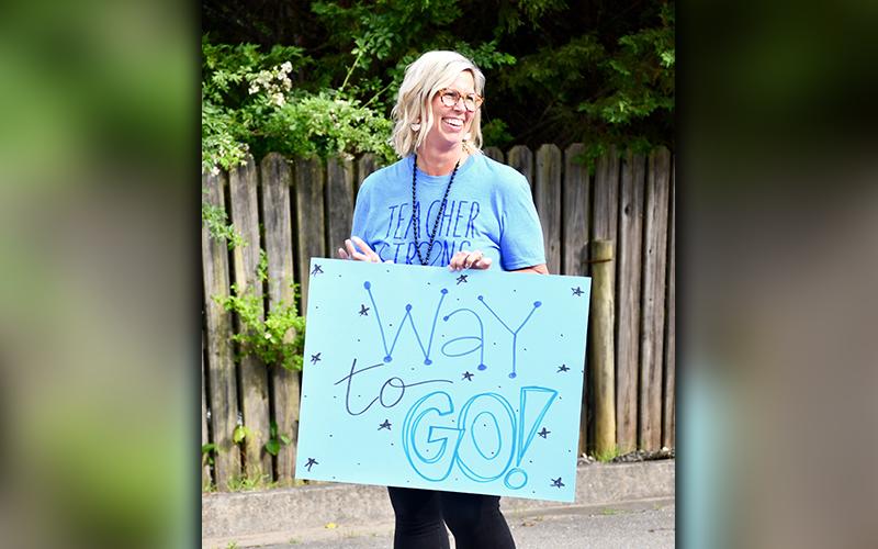 Blue Ridge Elementary School (BRES) Principal Dr. April Hodges congratulates fifth graders for their completion of their final school year at BRES during the school’s Fifth Grade Drive-Thru Parade Tuesday, May 19.