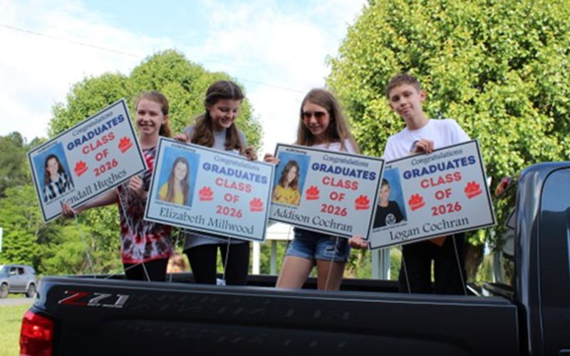Copper Basin Elementary School sixth graders recently held their graduation. Shown, from left, are sixth graders Kendall Hughes, Elizabeth Millwood, Addison Cochran and Logan Cochran.