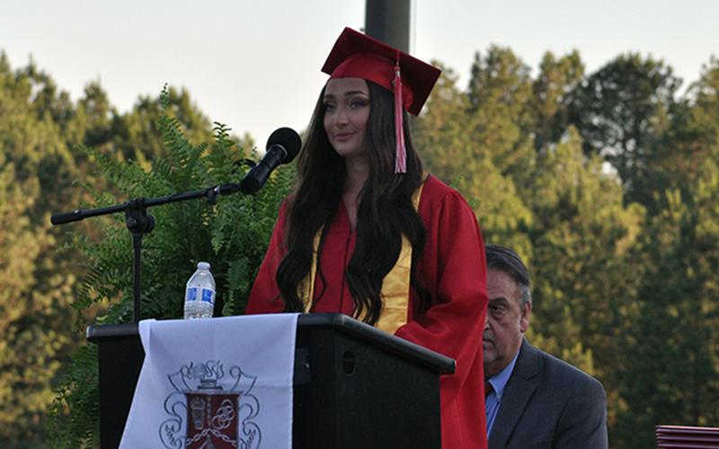 Copper Basin’s 2020 Salutatorian, Anna West, gives her speech about not passing up on opportunities during the class of 2020 graduation ceremony Friday, June 12.