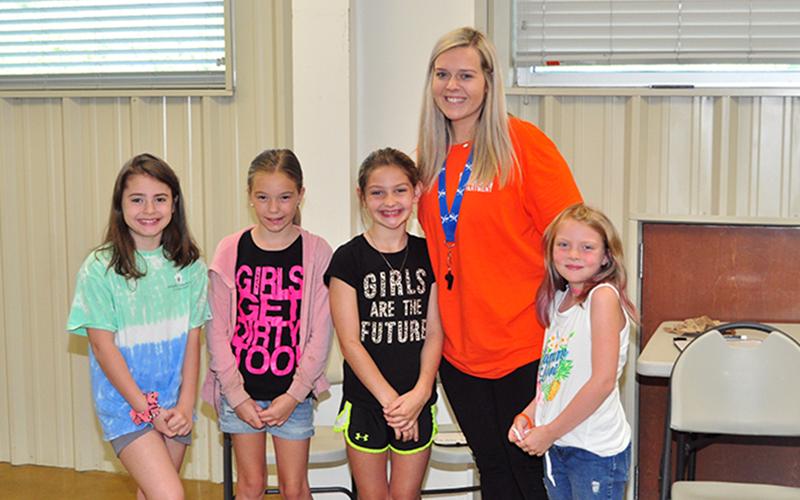 The Fannin County Recreation Department is hosting Summer Camp for kids to attend. Shown  are, from left, Olivia Hill, Emma Sloam, Trinity Jackson, Summer Camp helper Hope Parris and Trinity Mashburn.