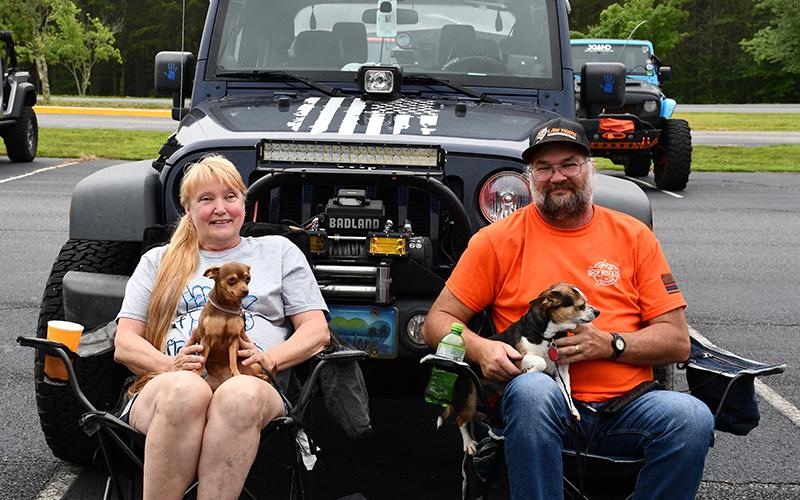 Jane and Alan Chambers brought their jeep and two dogs, Sissie and King, to ride the ridges with other jeep lovers as a fundraiser for Fannin County Sheriff’s Office’s annual Shop with a Cop event.