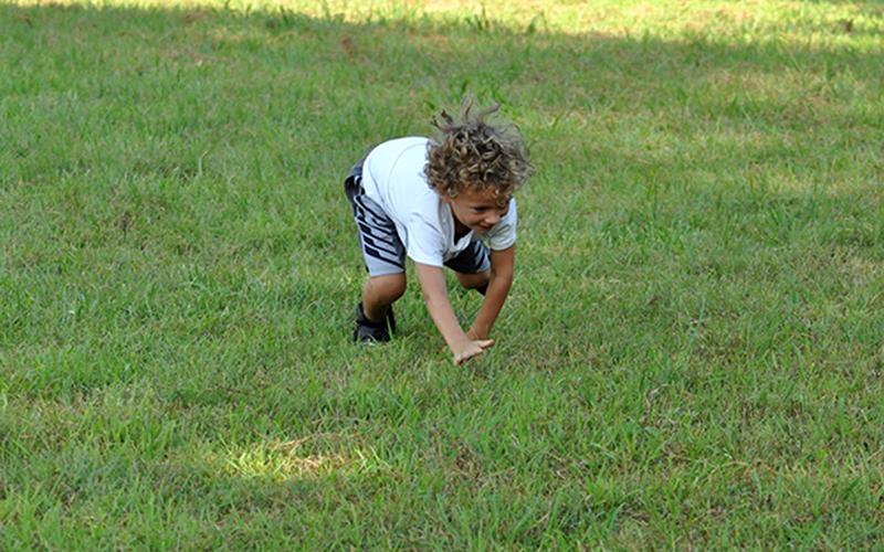 Preston Finney bear crawls during the Copper Basin rec football practice Thursday, July 16.