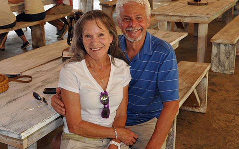 Mike and Linda Lapresi smile as they wait for the show to start at Stewart’s Farm venue in Blue Ridge. The event, which featured music and a comedic performance by Comedy Central’s Eric Hunter, was a fundraiser to raise money for Freedom For Fido.