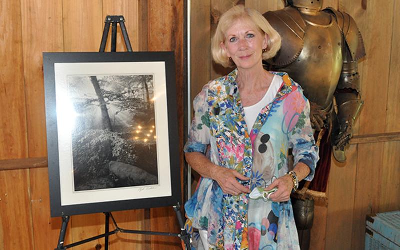 Libby Young checks out the paintings for sale at the silent auction during the Freedom For Fido fundraiser Thursday, July 23.