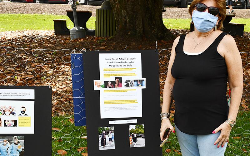 Fannin County Democratic Women and others around the community hosted a Silent Rally for Respect, Peace, and an Equitable Future for All with downtown Blue Ridge Monday, July 6. Kathy Smyth, shown, was one of the organizers who planned and attended the event.