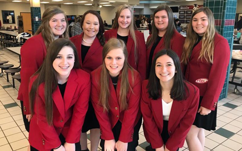 Eight Fannin County High School Family Career and Community Leaders of America (FCCLA) students either competed virtually this year at the national level or helped their fellow organization members prepare for competition. Shown, from left, front, are Sierra Reynolds, Alexis Hill and Isabella Tocci; back, Bailey Pettit, Sydney Tarpley, Anna Rhodes, Gracie Stewart and Kharcee-Lane Hughes.