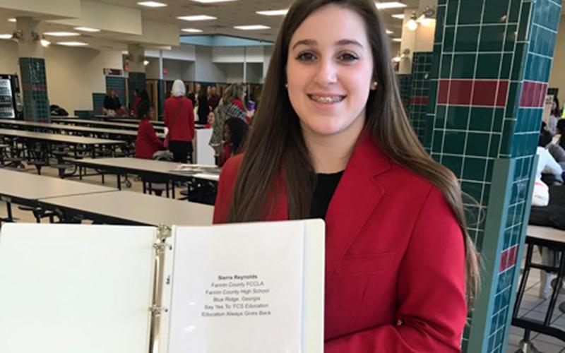 Fannin County High School student Sierra Reynolds received the first place prize in the nation for her “Say YES to FCS Education” project at the national Family Career and Community Leaders of America (FCCLA) competition this year.