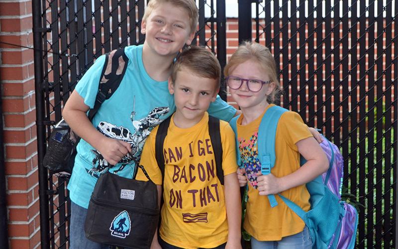 West Fannin Elementary School welcomed students on the first day of classes Friday, August 7. Shown are, from left, sixth grader Brodie Graham, Kindergarten student Sawyer Graham and second grader Nova Sisson.