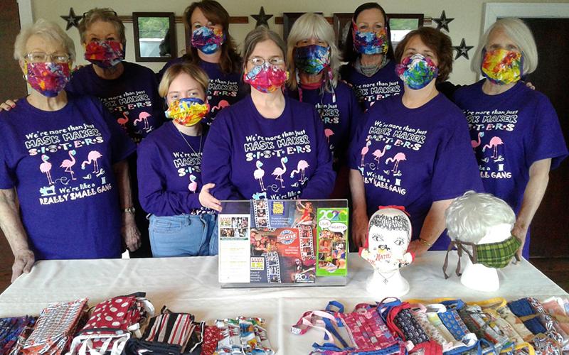 “The Sisters of Perpetual Sewing”, or the Blue Ridge Community Theater’s costume department, made over 2,000 face masks to combat the shortage that arose in late March. “Sisters” shown with their craft are, from left, Wanda Jefferson, Janet Locke, Olivia DeLoy, Nancy Staley, Kim Wescott, Deb Chavez, Renee Roberts, Pam Wilson and Sue Hoagland.
