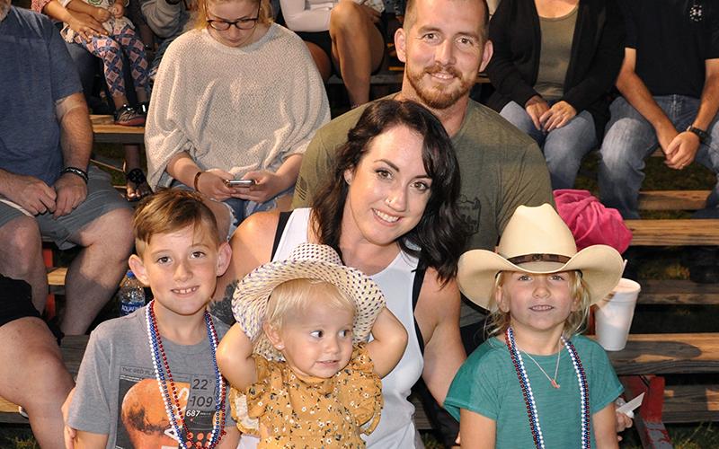 The Nelson family were among many to fill the stands of the annual Kiwanis Club of Blue Ridge and Mountain Valley Motors Rodeo. They are, from left, front, Weston, Harper, mom Amanda, Elyse and, behind, dad Adam. Three nights of the annual event attracted large crowds every night.