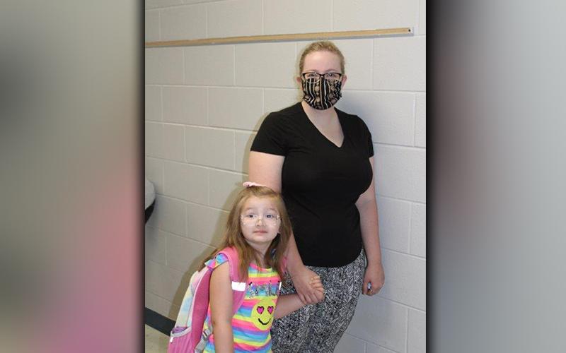 East Fannin Elementary School Kindergarten student Clara Stites, and her mother, Sasha Stites, excitedly returned to school, Friday, August 7, for the first day of in-person school since March.