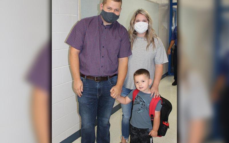 New East Fannin Elementary School Pre-Kindergarten student Anderson Cheek arrived to his first day of school, Friday, August 7, with his parents Todd and Nikki Cheek.