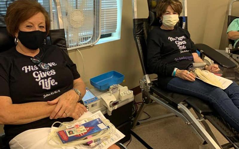 Lora Lewis and Diane Parker donated blood through Blood Assurance in honor of Michelle Sowers who passed away last year following an extended battle with cancer.