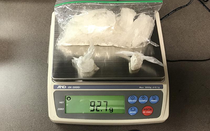 As the scale shows, 92.7 grams of methamphetamine was seized during the arrest of Shanacy Hope Burnette