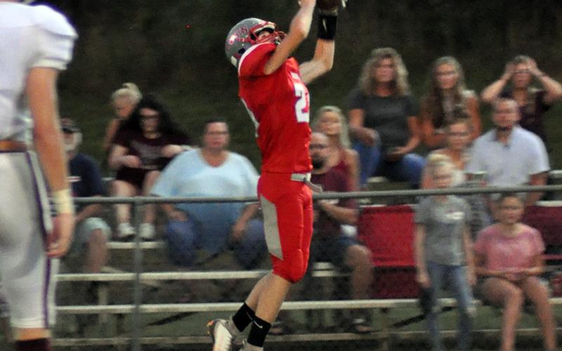 Copper Basin Cougar Caeden Williams hauls in a catch for a touchdown during the Cougars game with Tellico Plains Friday, September 11.