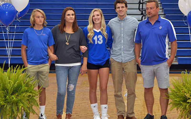 Senior Brooklyn Cole and her fellow Fannin County Lady Rebel volleyball seniors were honored before their varsity match with Copper Basin Thursday, September 10. Shown, from left, are brother, Bryson Cole; mother, Lisa Cole; senior, Cole; brother, Dawson Cole; and father, Shaun Cole.