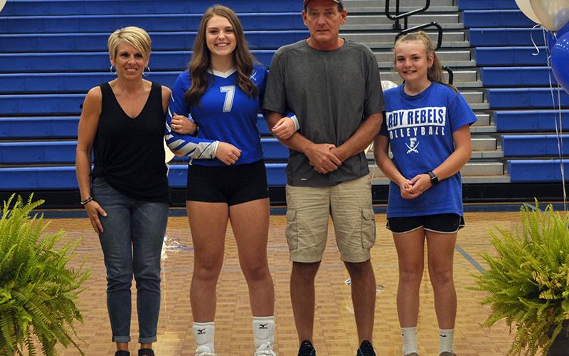 Fannin County held senior night for their volleyball players Thursday, September 10. Shown are, from left, mother, Kelly Ledford; senior, Abby Ledford; father, Brian Ledford; and sister, Maggie Ledford.