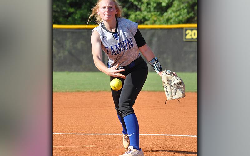 Jadeyn Holloway slings a pitch in recent action for the Fannin County Lady Rebels softball team.